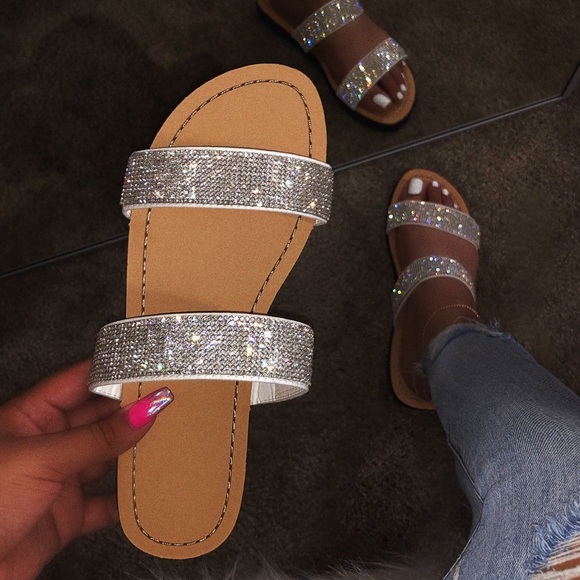 rhinestone two strap sandals